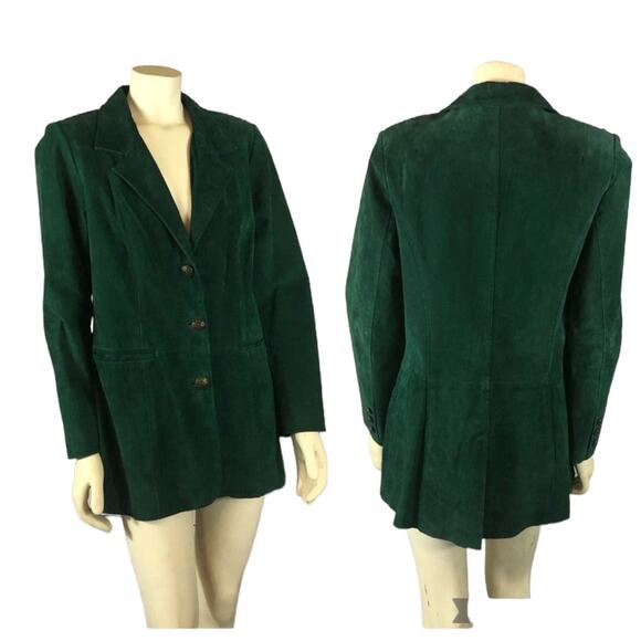 American Vintage Retro Green Suede Leather Car coat 3 Button closing size medium - Picture 1 of 13